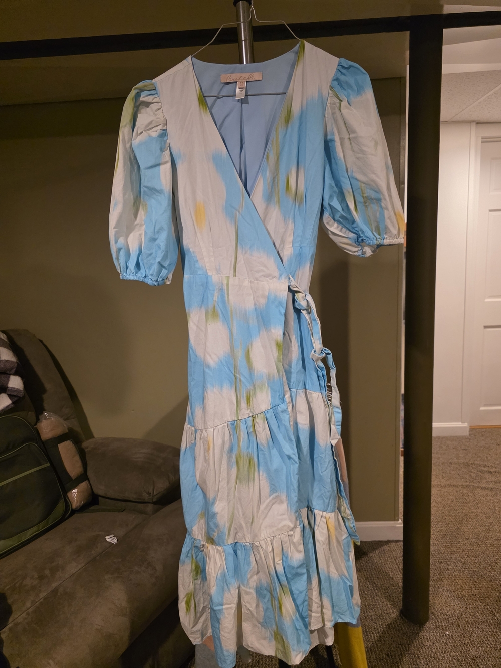 Hutch Blue, White & Yellow Tie-Waist Wrap Midi Dress - Picture 2 of 4
